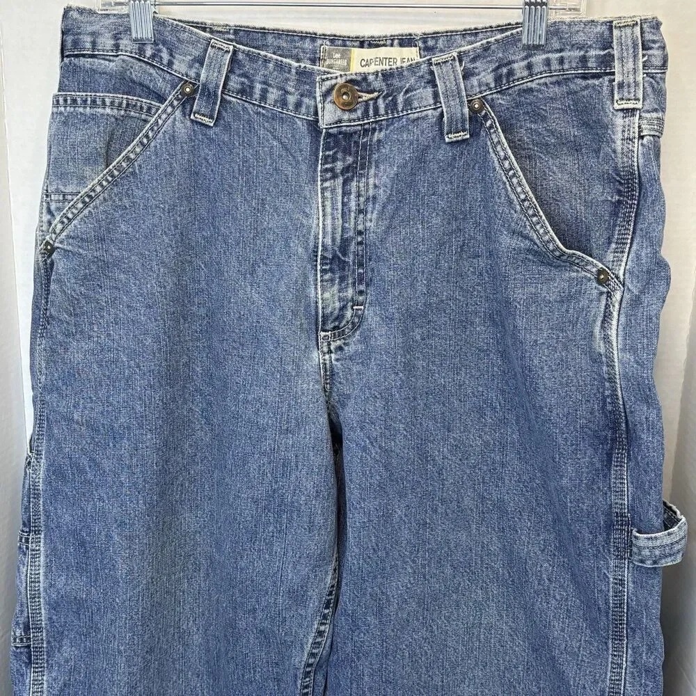 Vintage Y2K Lee Dungarees Carpenter Jeans Mens 36x30 Blue Relaxed Baggy Skater